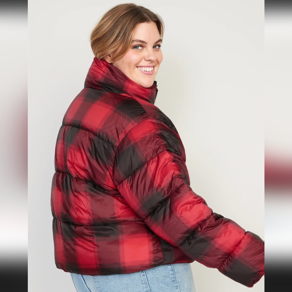 Old Navy Water-Resistant Frost Free Short Puffer Jacket, 3X, Buffalo Plaid